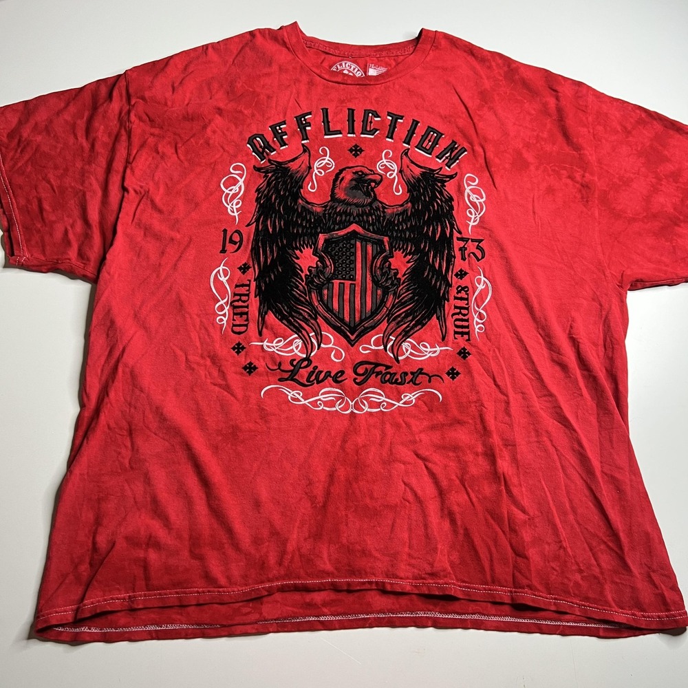 Affliction Live Fast Eagle Shield Red Tie Dye Graphic T-Shirt Mens XL